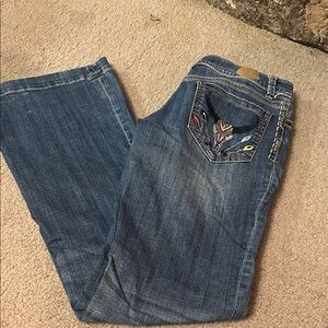 Tin Haul Women's Blue Flare Jeans with Embroidered Back Pocket